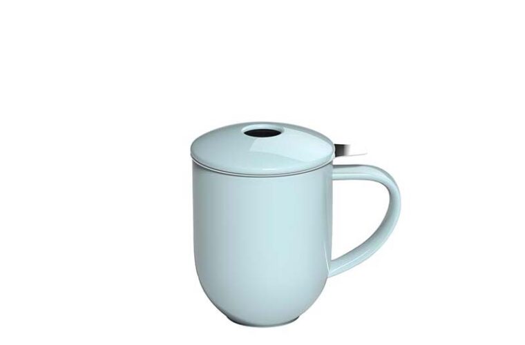 300ml Pro Tea mug with stainless infuser and lid in river blue made by Loveramics